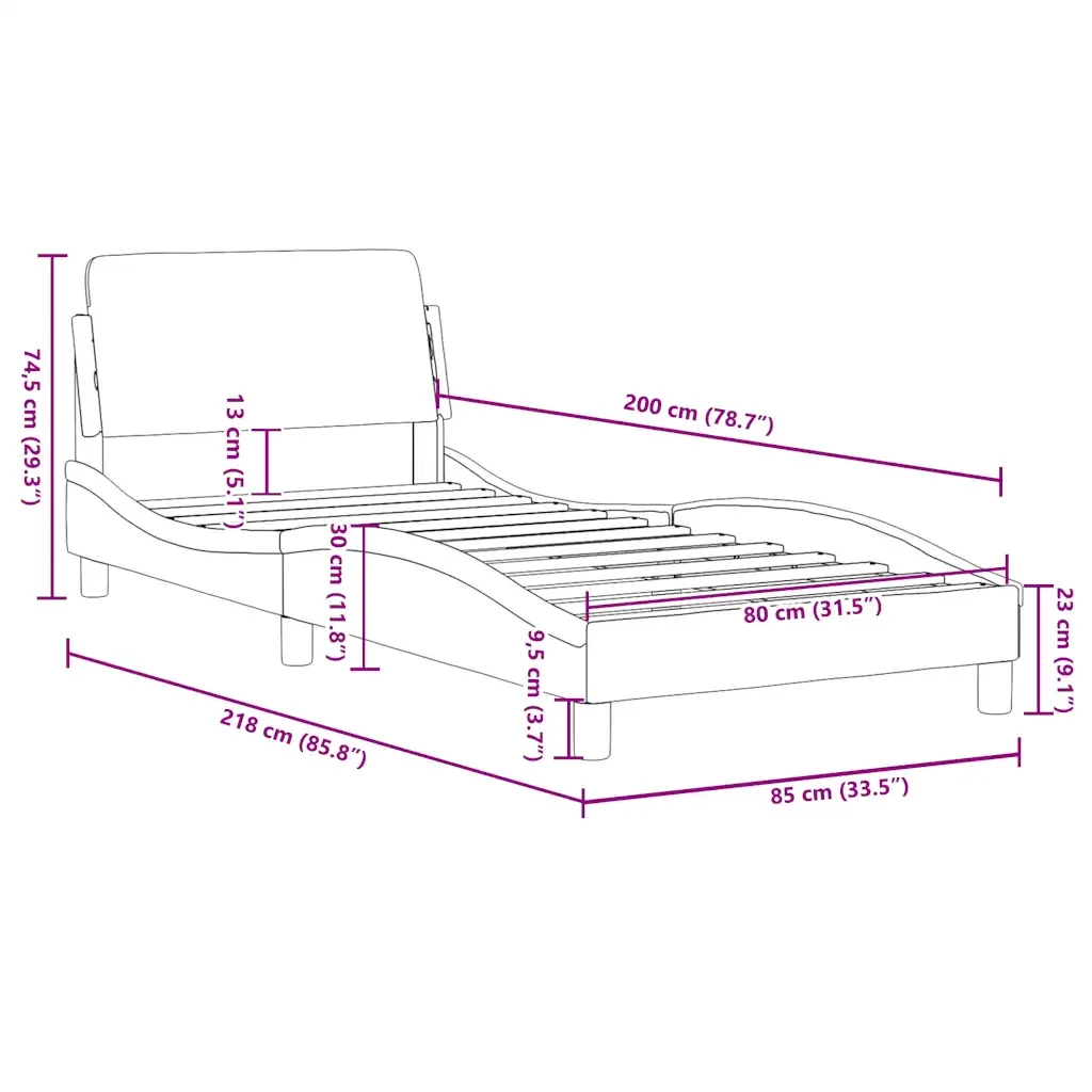 Letto singolo | Letto per adulti | Giroletto con Testiera Dover Nero 80x200 cm Tessuto - Image 9
