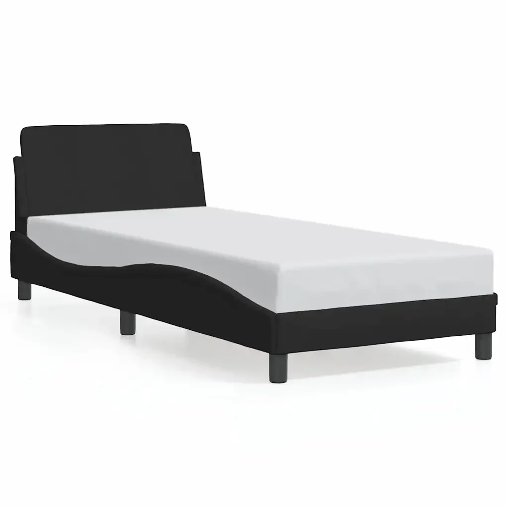 Letto singolo | Letto per adulti | Giroletto con Testiera Dover Nero 90x190 cm Tessuto