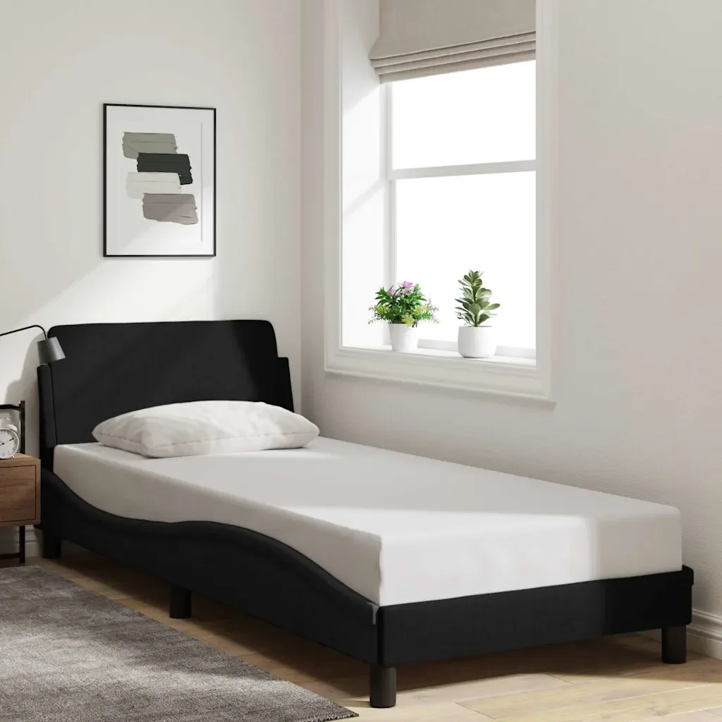 Letto singolo | Letto per adulti | Giroletto con Testiera Dover Nero 90x190 cm Tessuto - Image 2