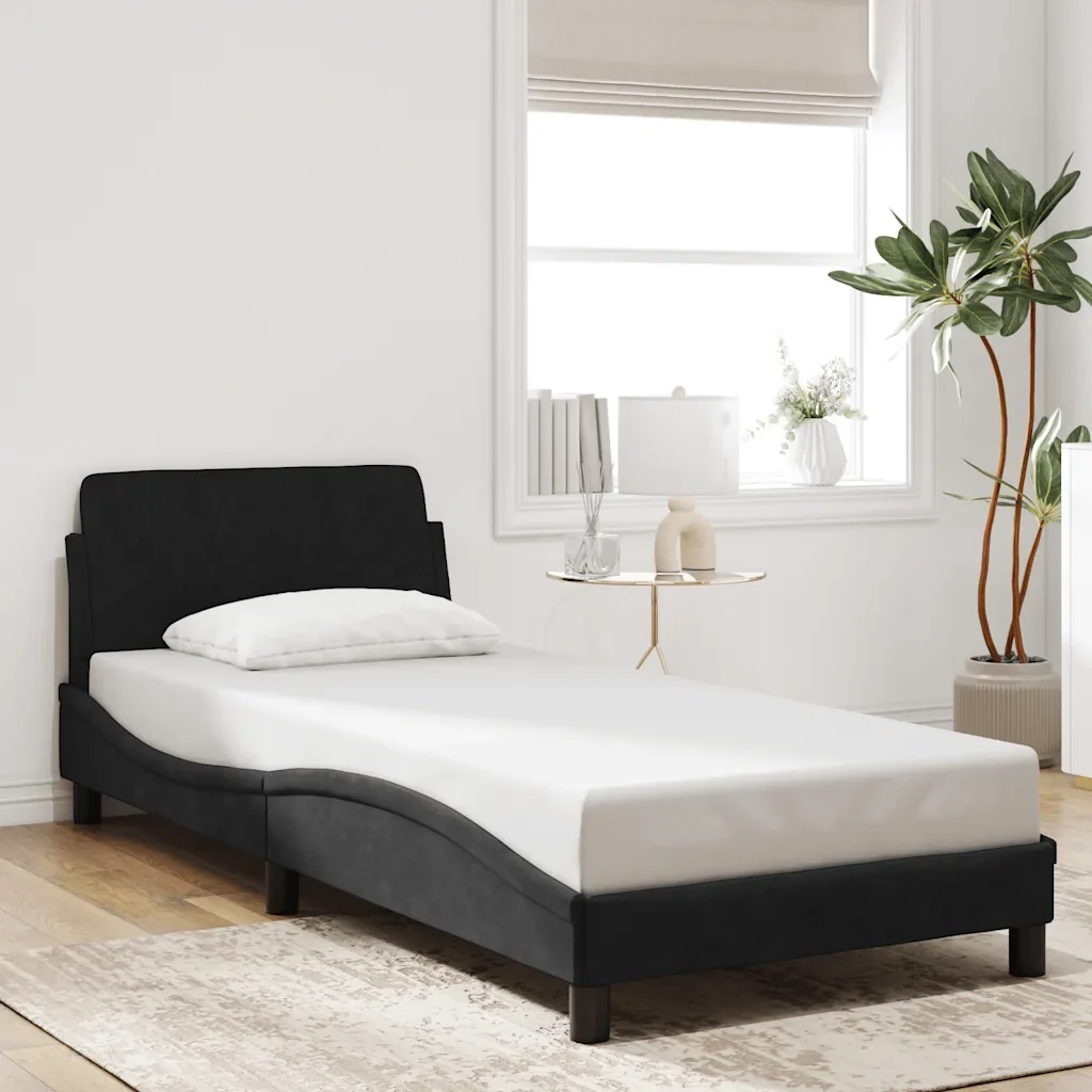 Letto singolo | Letto per adulti | Giroletto con Testiera Dover Nero 90x190 cm Velluto - Image 2