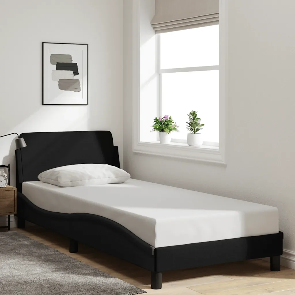 Letto singolo | Letto per adulti | Giroletto con Testiera Dover Nero 90x200 cm Tessuto - Image 2