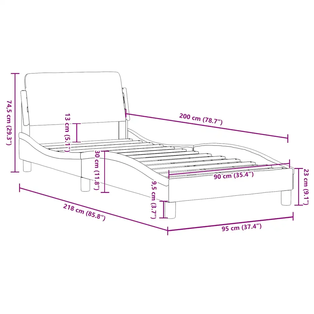 Letto singolo | Letto per adulti | Giroletto con Testiera Dover Nero 90x200 cm Tessuto - Image 9