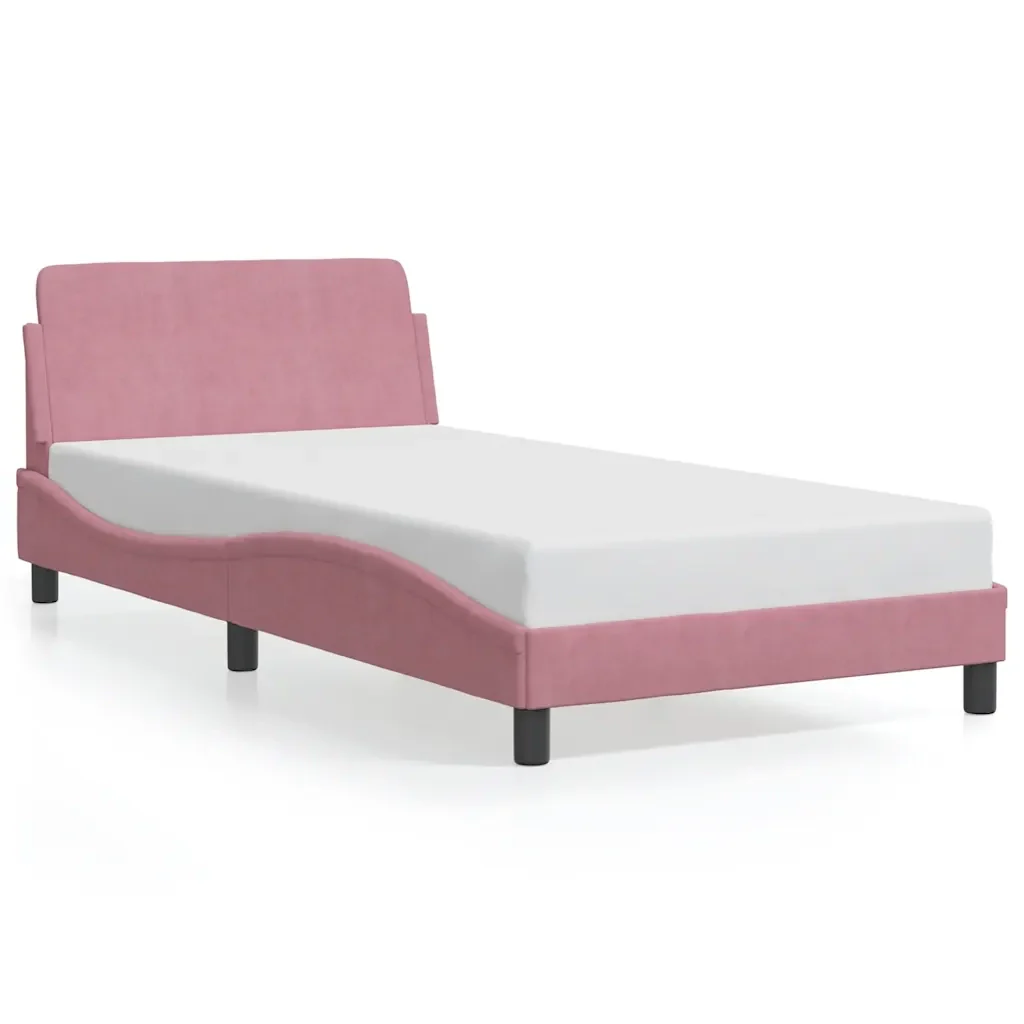 Letto singolo | Letto per adulti | Giroletto con Testiera Dover Rosa 100x200 cm Velluto