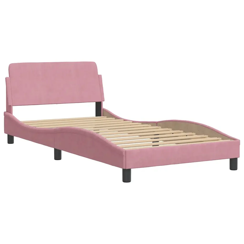 Letto singolo | Letto per adulti | Giroletto con Testiera Dover Rosa 100x200 cm Velluto - Image 4