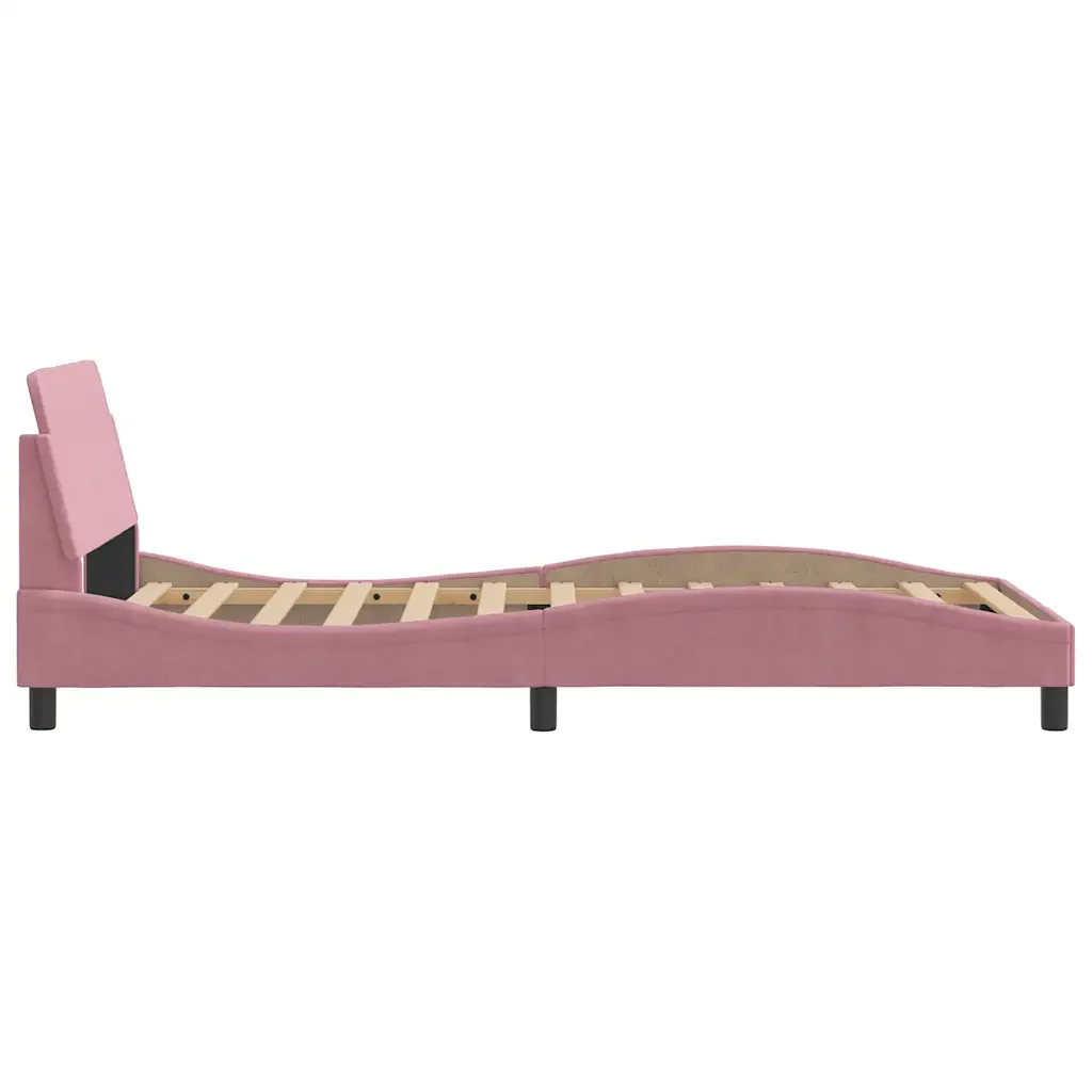 Letto singolo | Letto per adulti | Giroletto con Testiera Dover Rosa 100x200 cm Velluto - Image 5
