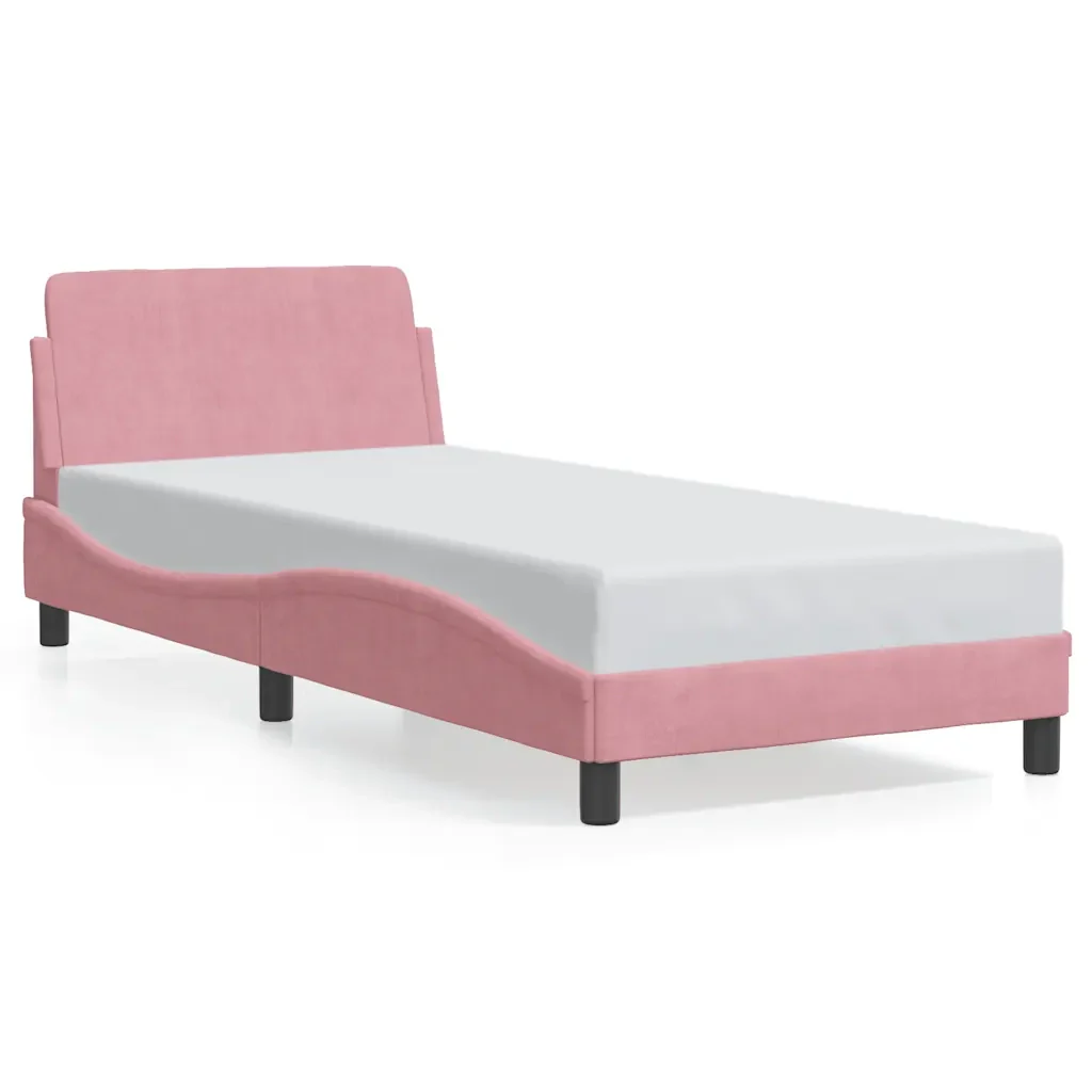 Letto singolo | Letto per adulti | Giroletto con Testiera Dover Rosa 80x200 cm Velluto