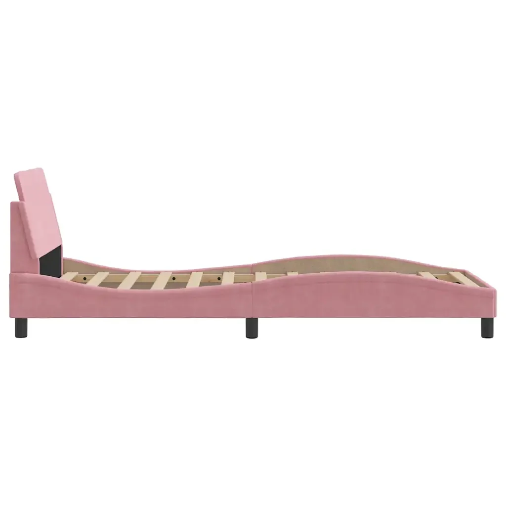 Letto singolo | Letto per adulti | Giroletto con Testiera Dover Rosa 90x190 cm Velluto - Image 5