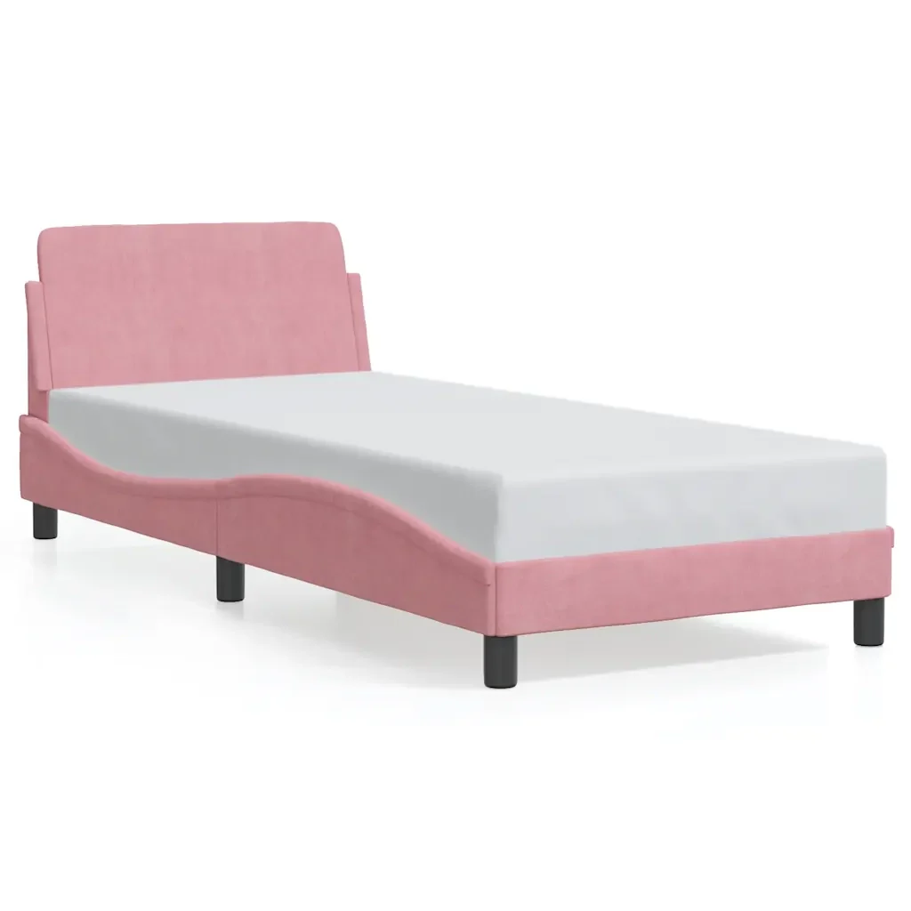Letto singolo | Letto per adulti | Giroletto con Testiera Dover Rosa 90x200 cm Velluto