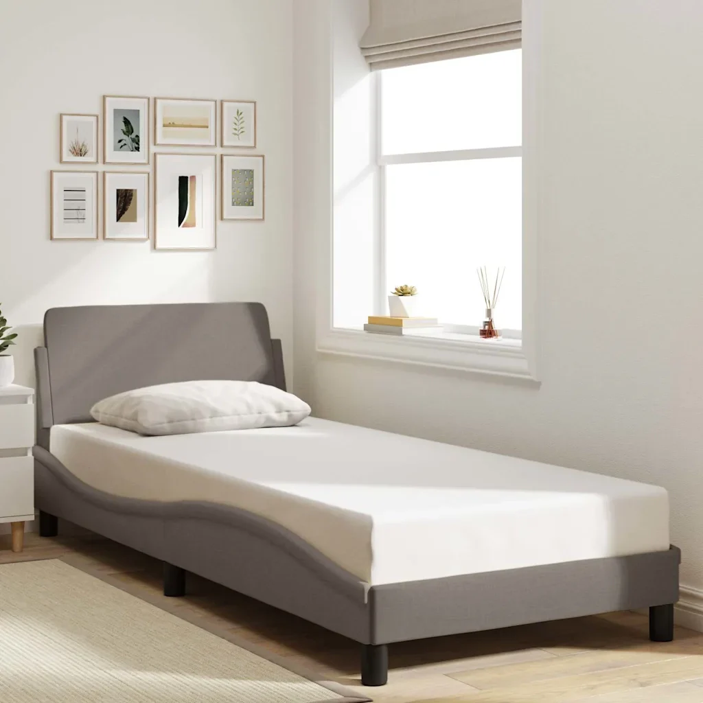 Letto singolo | Letto per adulti | Giroletto con Testiera Dover Tortora 80x200cm Tessuto - Image 2