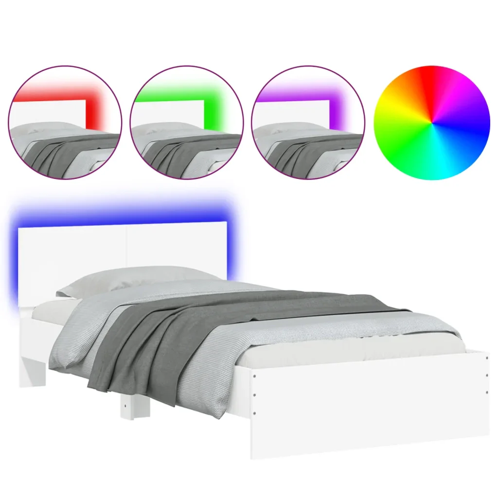 Letto singolo | Letto per adulti | Giroletto con Testiera e LED Bianco 100x200 cm