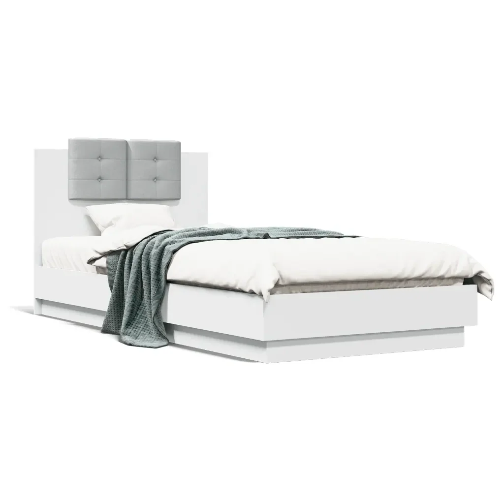 Letto singolo | Letto per adulti | Giroletto con Testiera e LED Bianco 100x200 cm - Image 5