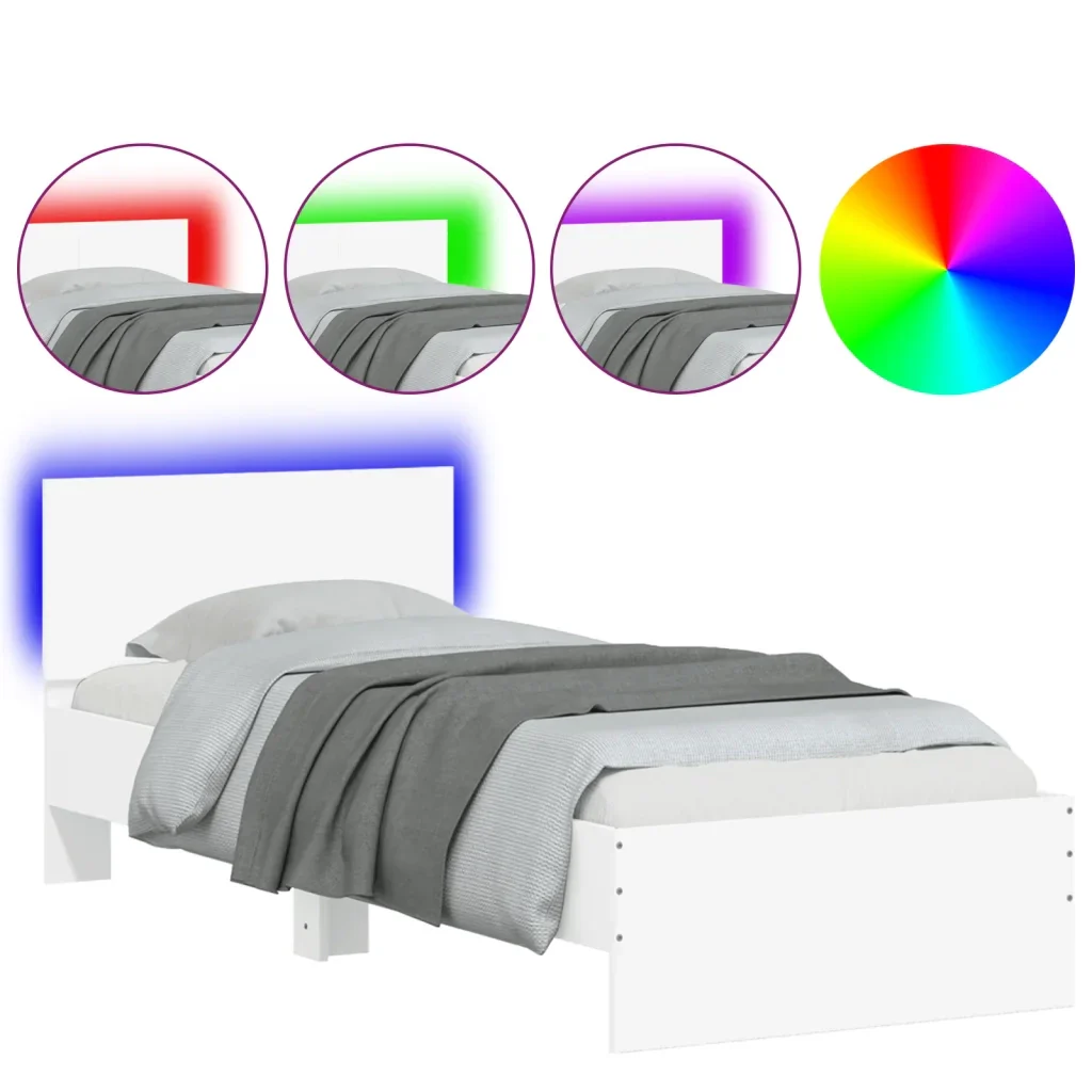 Letto singolo | Letto per adulti | Giroletto con Testiera e LED Bianco 75x190 cm