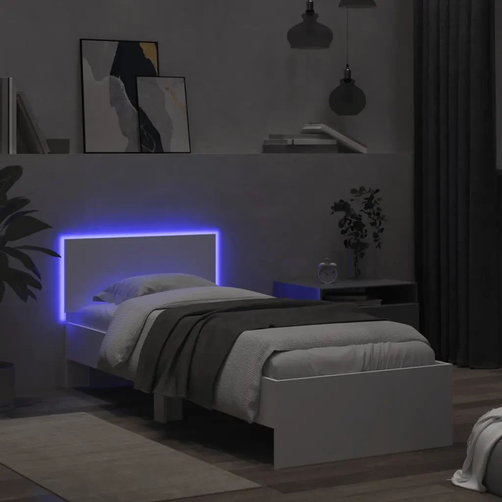 Letto singolo | Letto per adulti | Giroletto con Testiera e LED Bianco 75x190 cm - Image 5