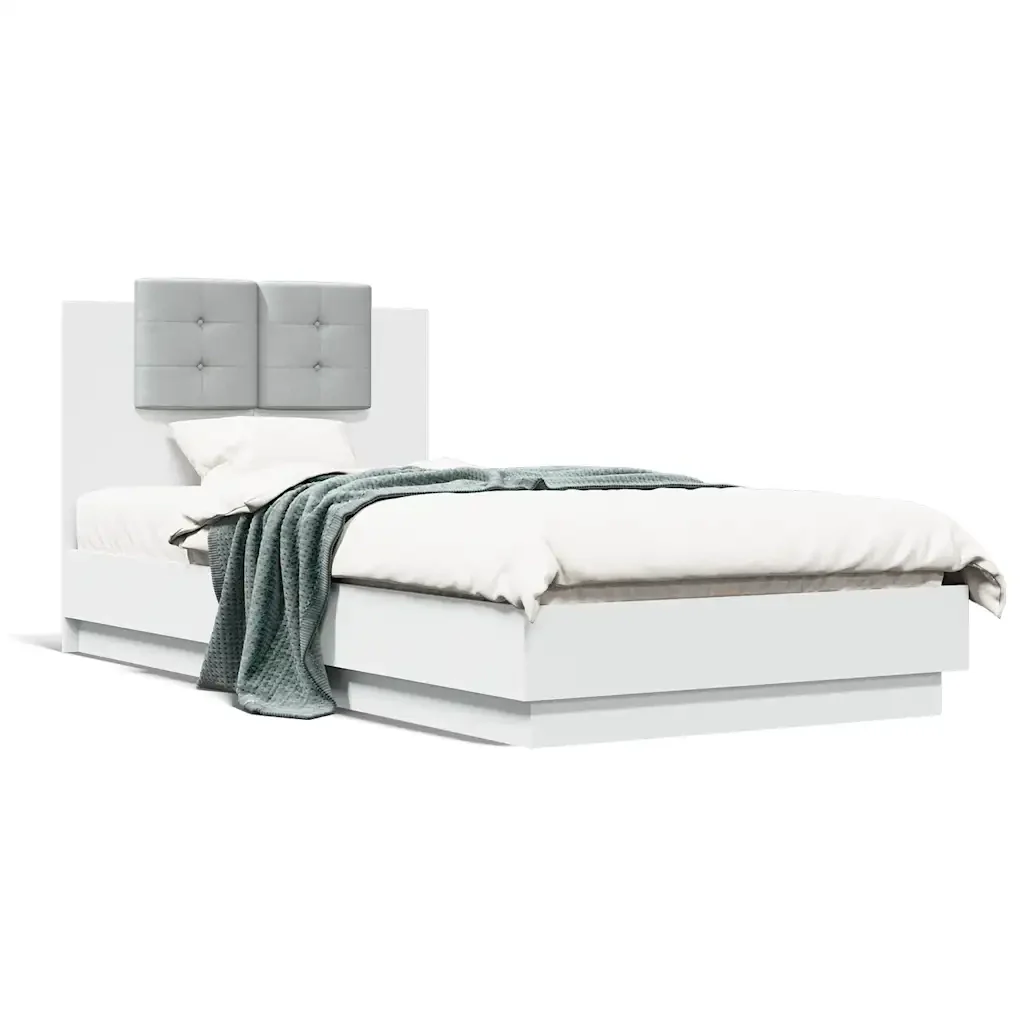 Letto singolo | Letto per adulti | Giroletto con Testiera e LED Bianco 75x190 cm - Image 5