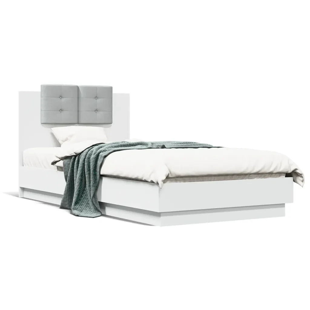 Letto singolo | Letto per adulti | Giroletto con Testiera e LED Bianco 90x190 cm - Image 5