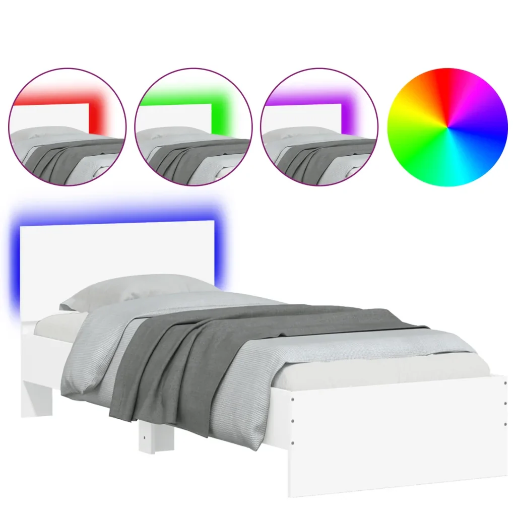 Letto singolo | Letto per adulti | Giroletto con Testiera e LED Bianco 90x200 cm