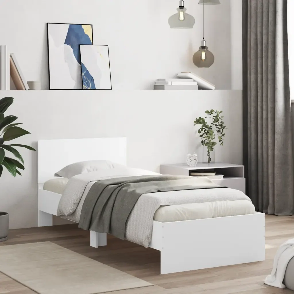 Letto singolo | Letto per adulti | Giroletto con Testiera e LED Bianco 90x200 cm - Image 4
