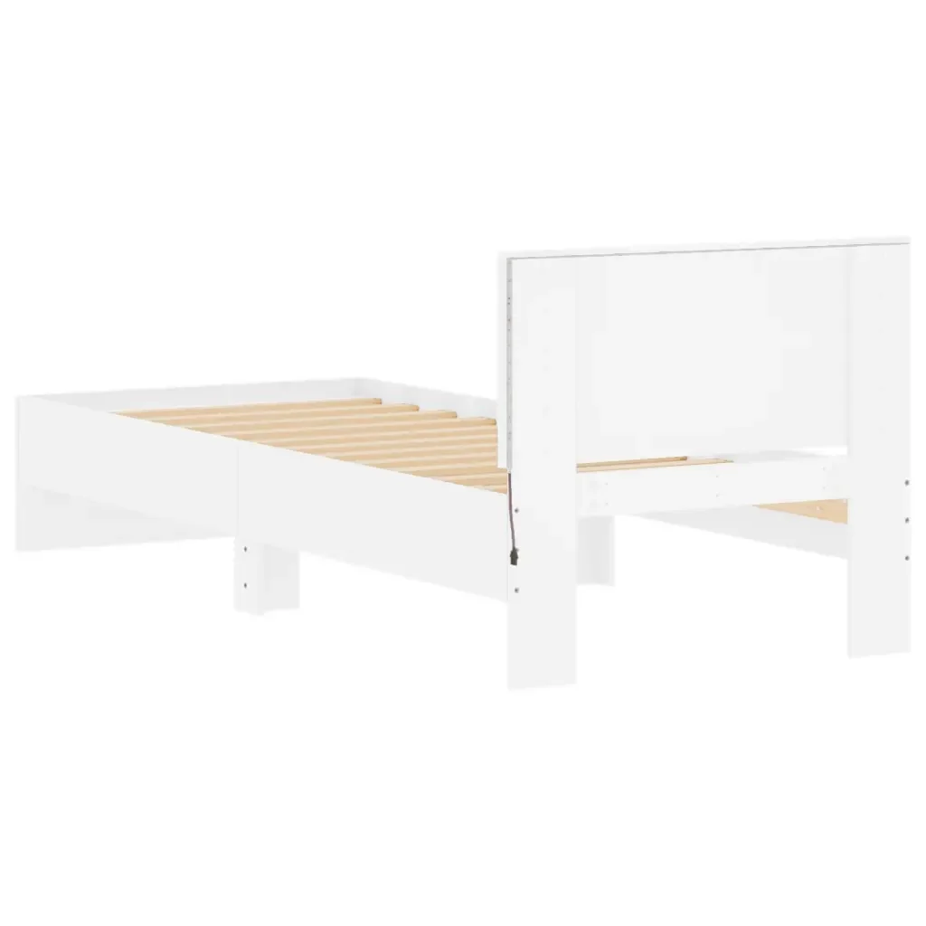 Letto singolo | Letto per adulti | Giroletto con Testiera e LED Bianco 90x200 cm - Image 9
