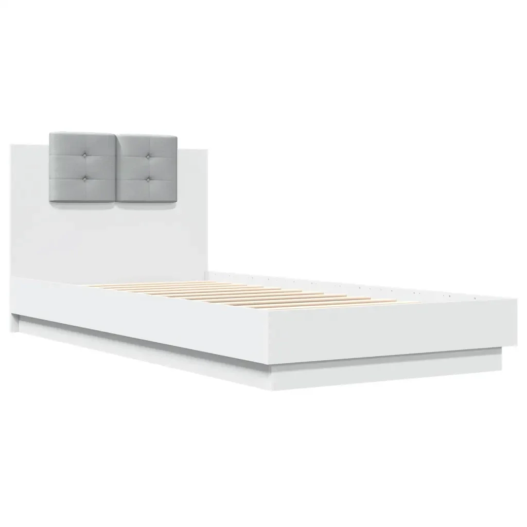 Letto singolo | Letto per adulti | Giroletto con Testiera e LED Bianco 90x200 cm - Image 4