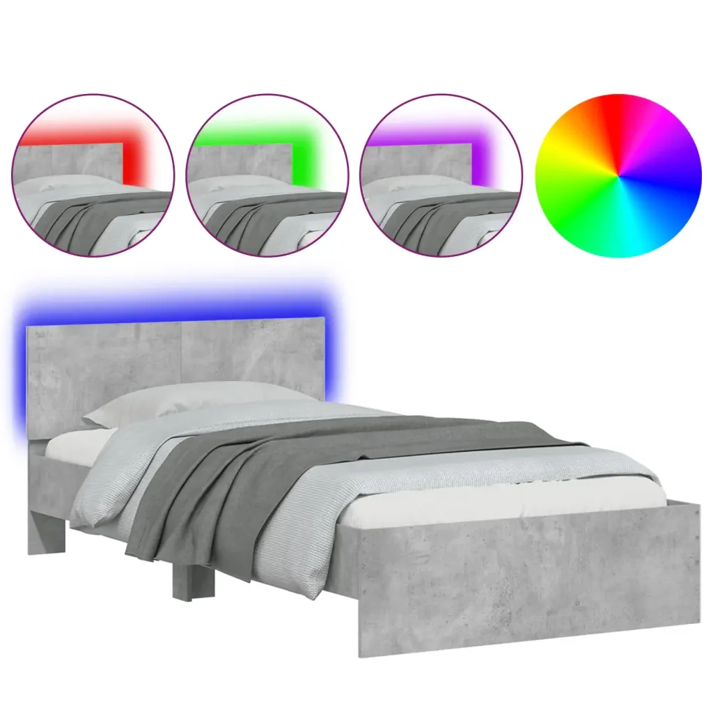 Letto singolo | Letto per adulti | Giroletto con Testiera e LED Grigio Cemento 100x200 cm