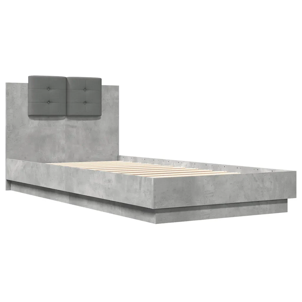 Letto singolo | Letto per adulti | Giroletto con Testiera e LED Grigio Cemento 100x200 cm - Image 4