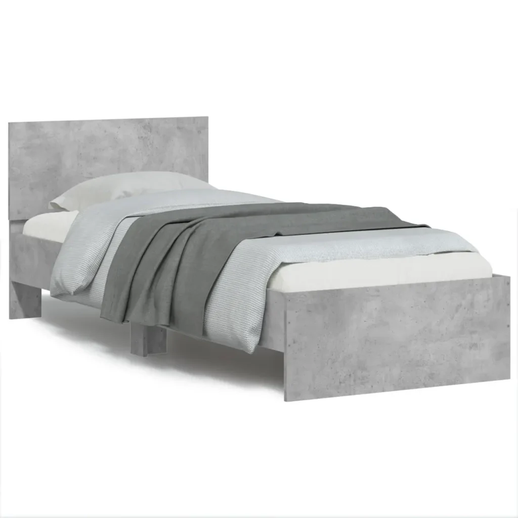 Letto singolo | Letto per adulti | Giroletto con Testiera e LED Grigio Cemento 75x190 cm - Image 2