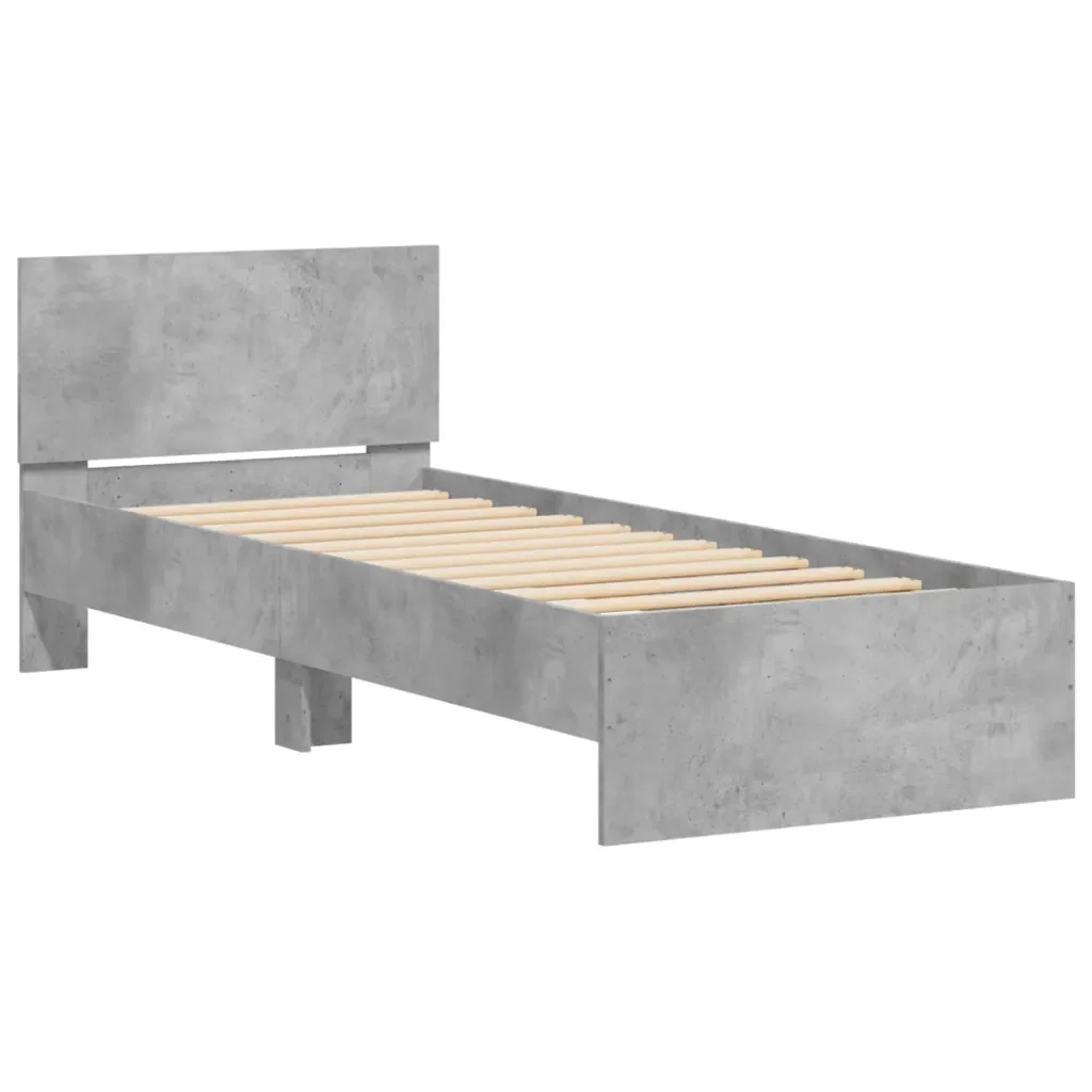 Letto singolo | Letto per adulti | Giroletto con Testiera e LED Grigio Cemento 75x190 cm - Image 4