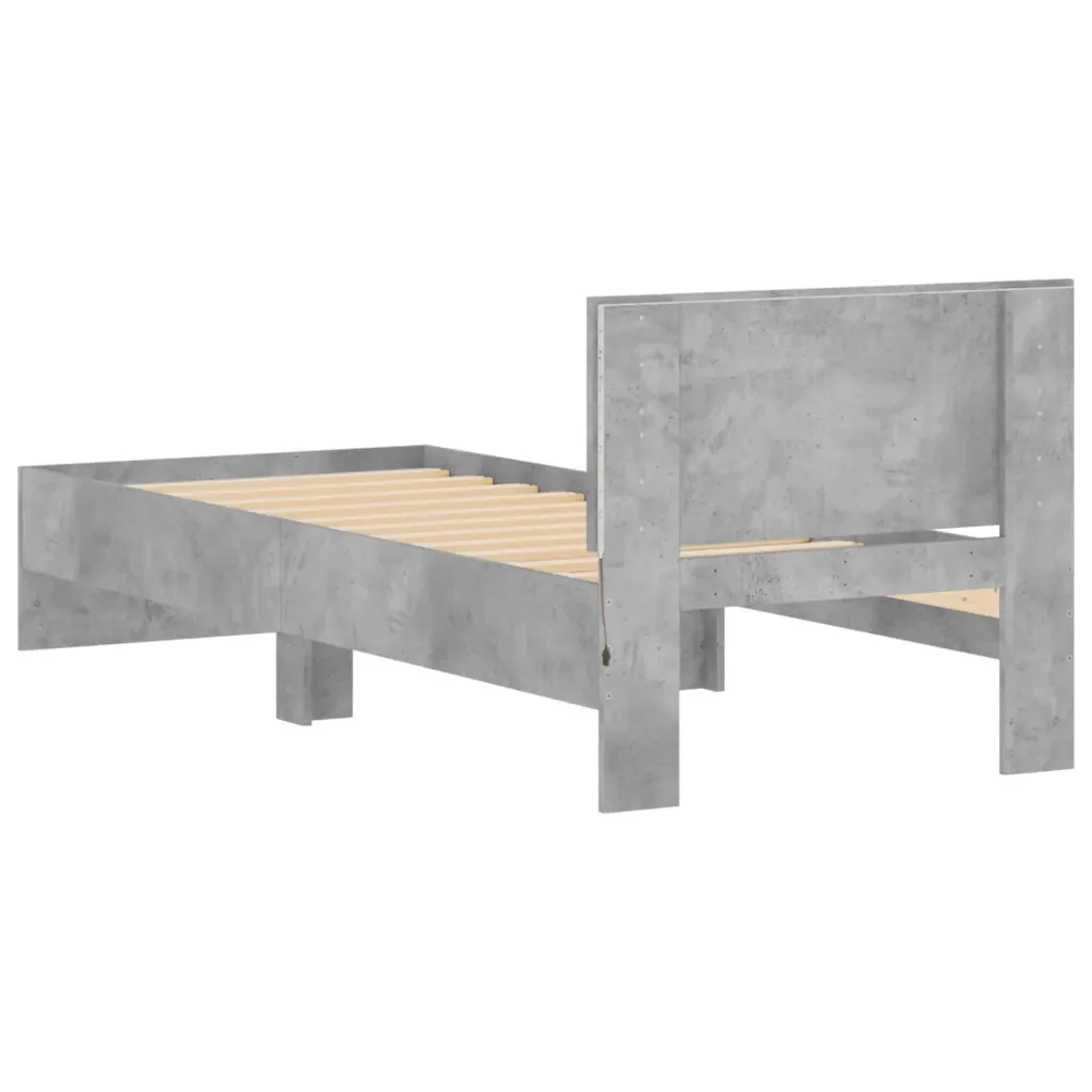 Letto singolo | Letto per adulti | Giroletto con Testiera e LED Grigio Cemento 75x190 cm - Image 9