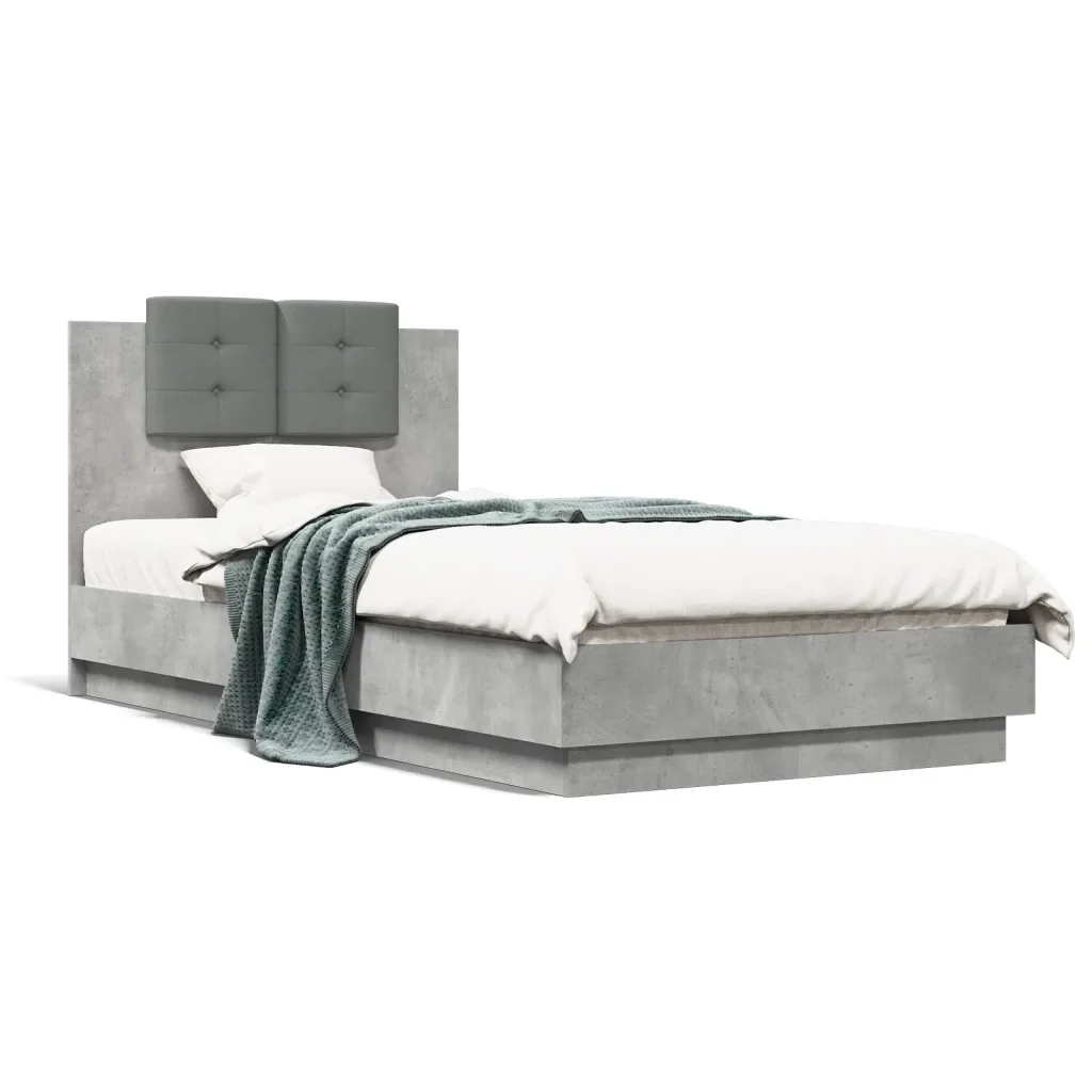 Letto singolo | Letto per adulti | Giroletto con Testiera e LED Grigio Cemento 75x190 cm - Image 2