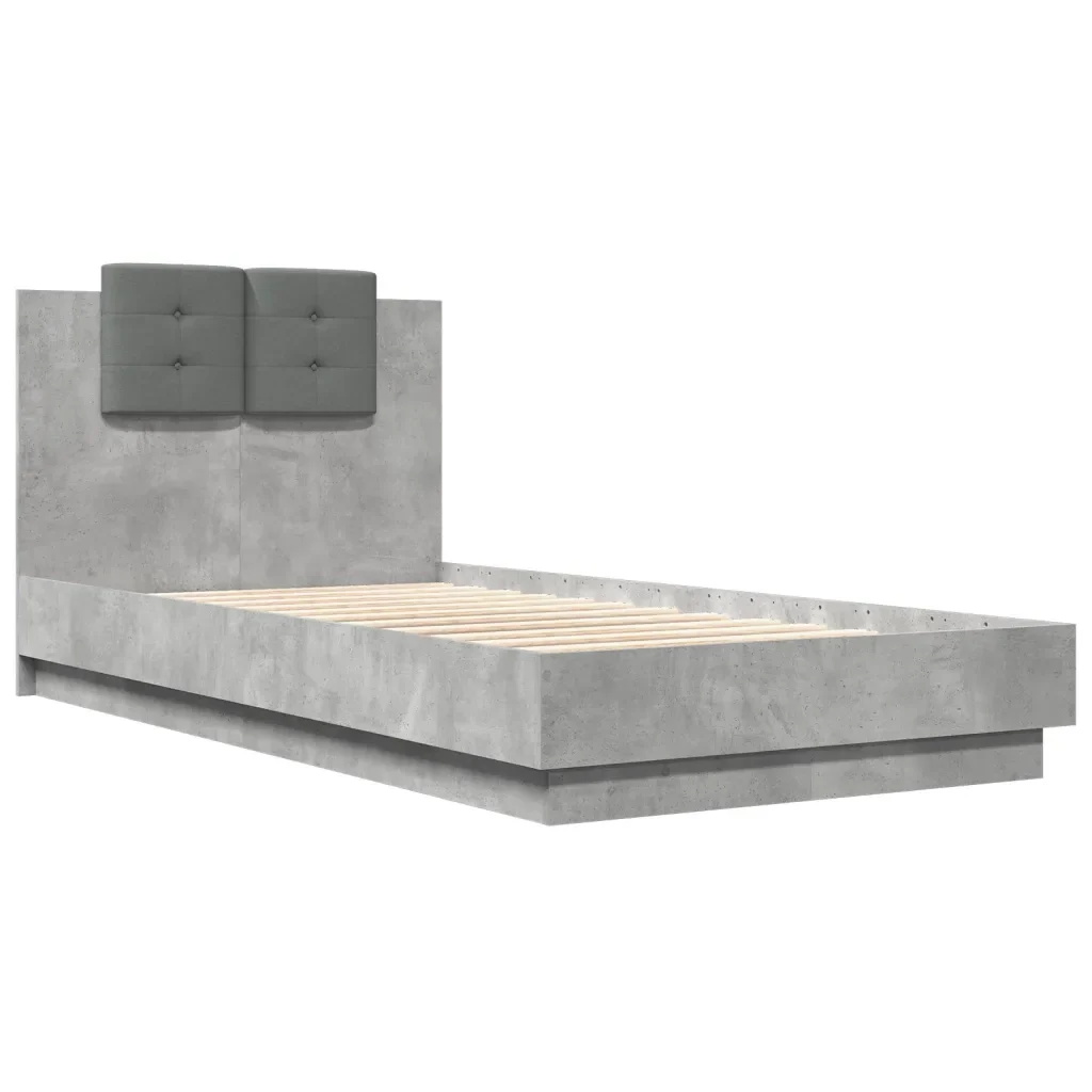 Letto singolo | Letto per adulti | Giroletto con Testiera e LED Grigio Cemento 75x190 cm - Image 3