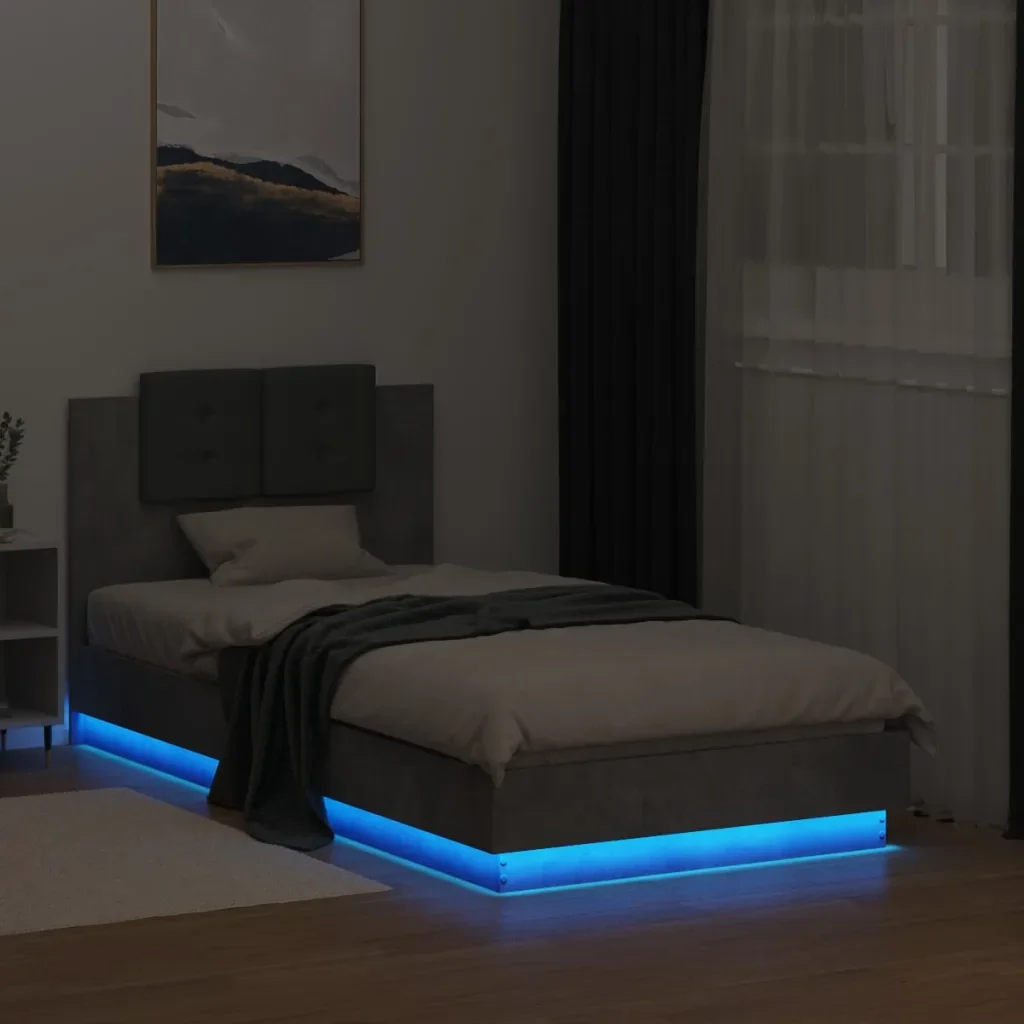 Letto singolo | Letto per adulti | Giroletto con Testiera e LED Grigio Cemento 75x190 cm - Image 5