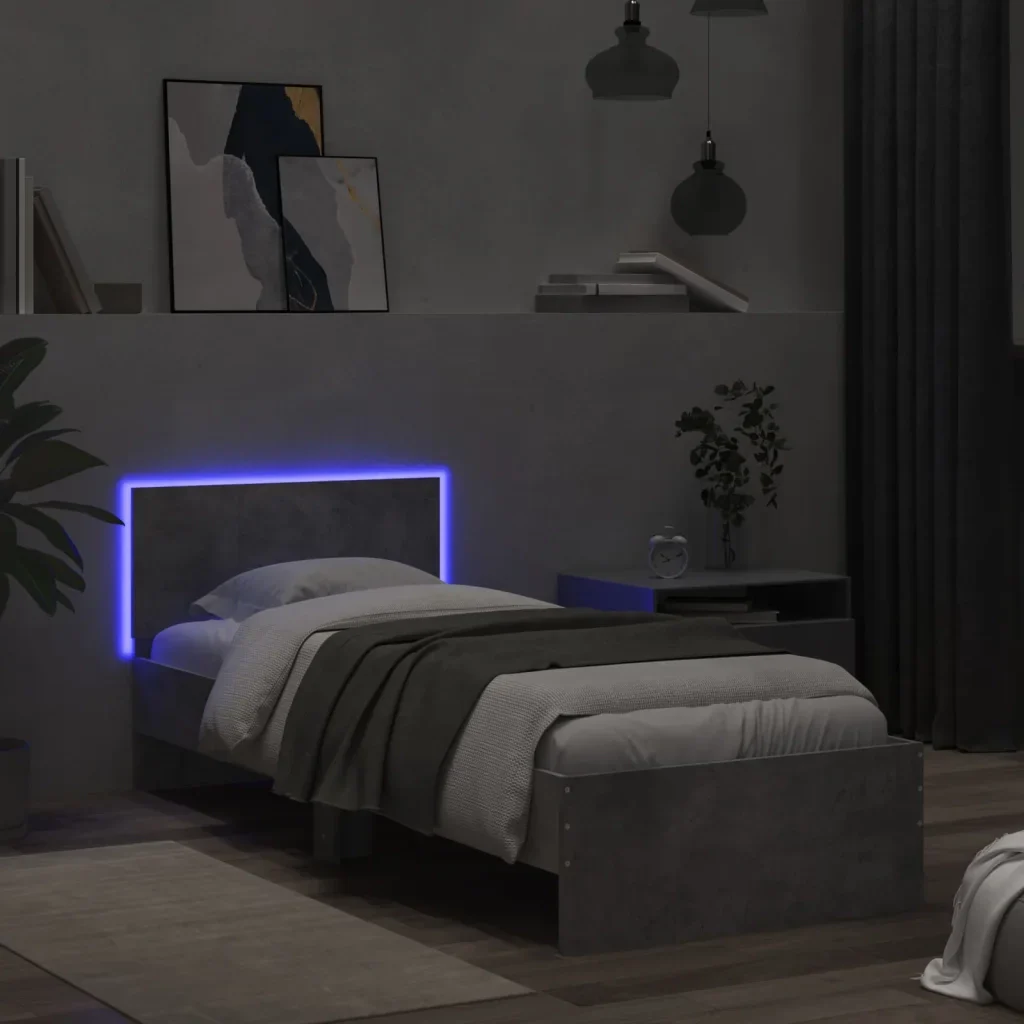 Letto singolo | Letto per adulti | Giroletto con Testiera e LED Grigio Cemento 90x190 cm - Image 5