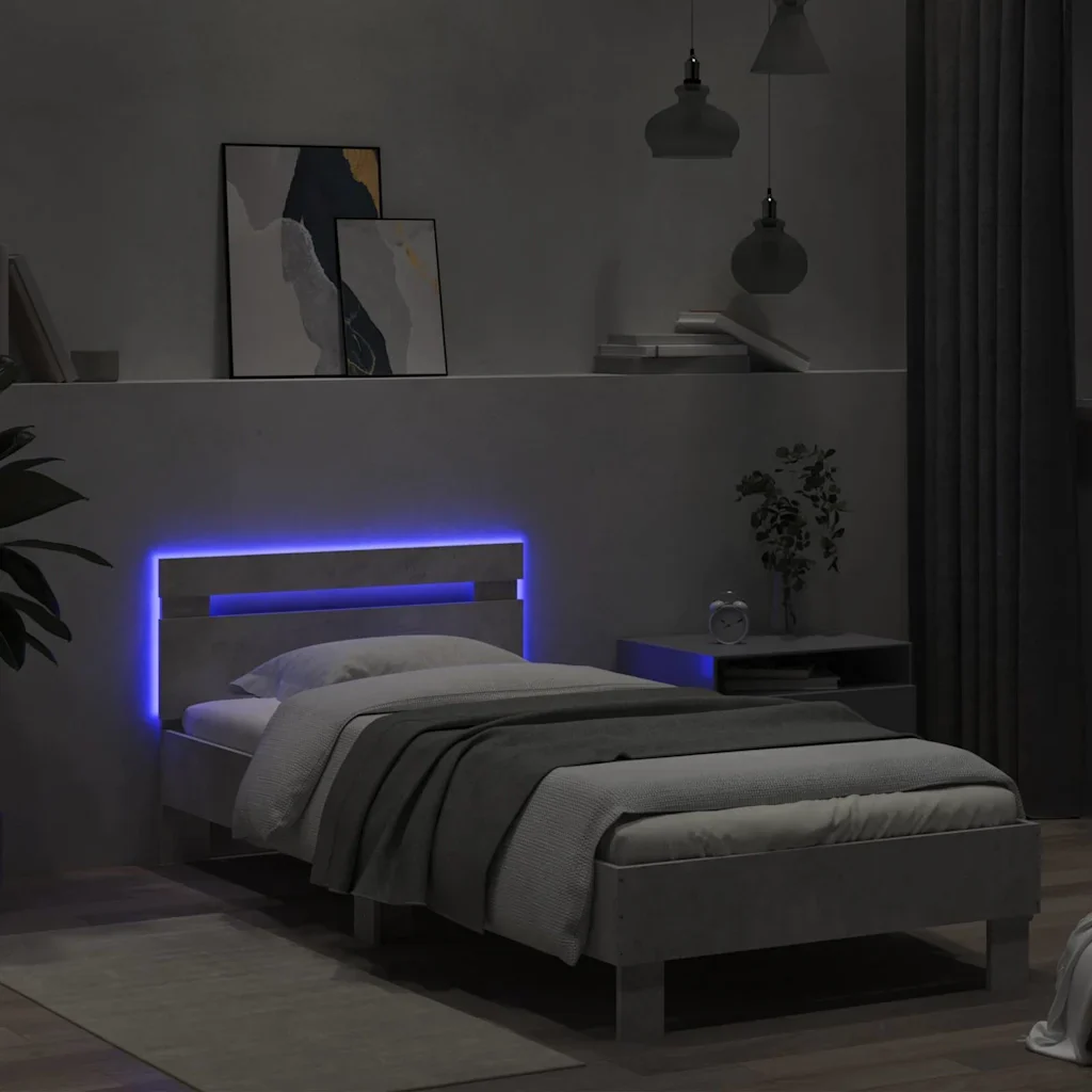 Letto singolo | Letto per adulti | Giroletto con Testiera e LED Grigio Cemento 90x190 cm - Image 5