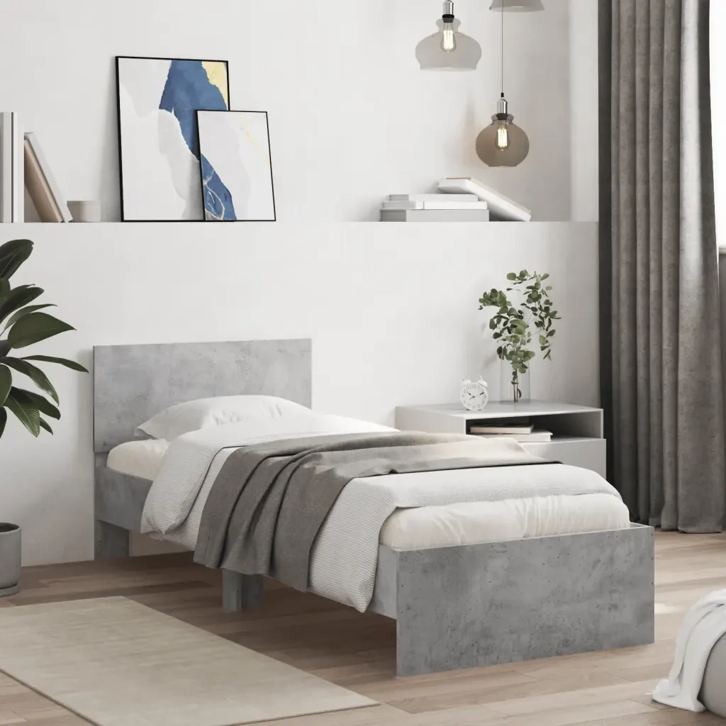 Letto singolo | Letto per adulti | Giroletto con Testiera e LED Grigio Cemento 90x200 cm - Image 3