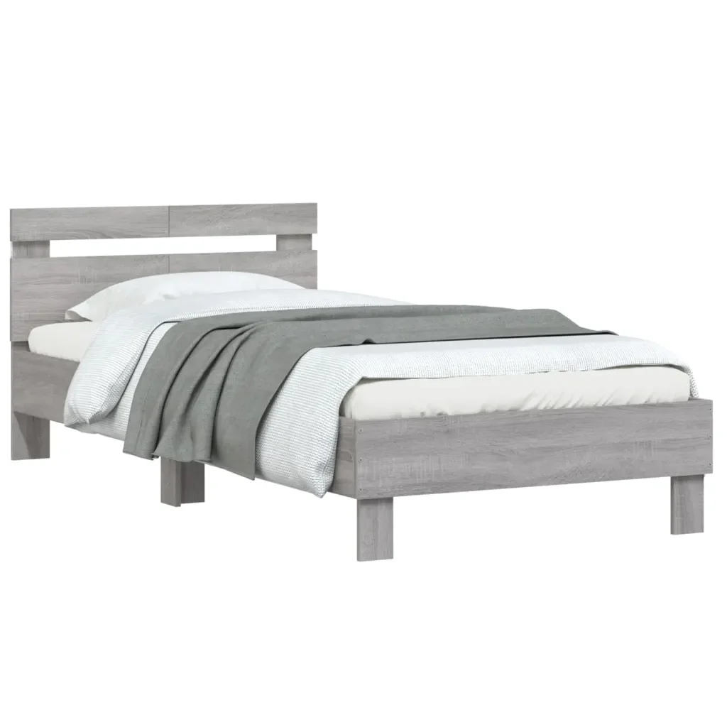 Letto singolo | Letto per adulti | Giroletto con Testiera e LED Grigio Sonoma 100x200 cm - Image 5