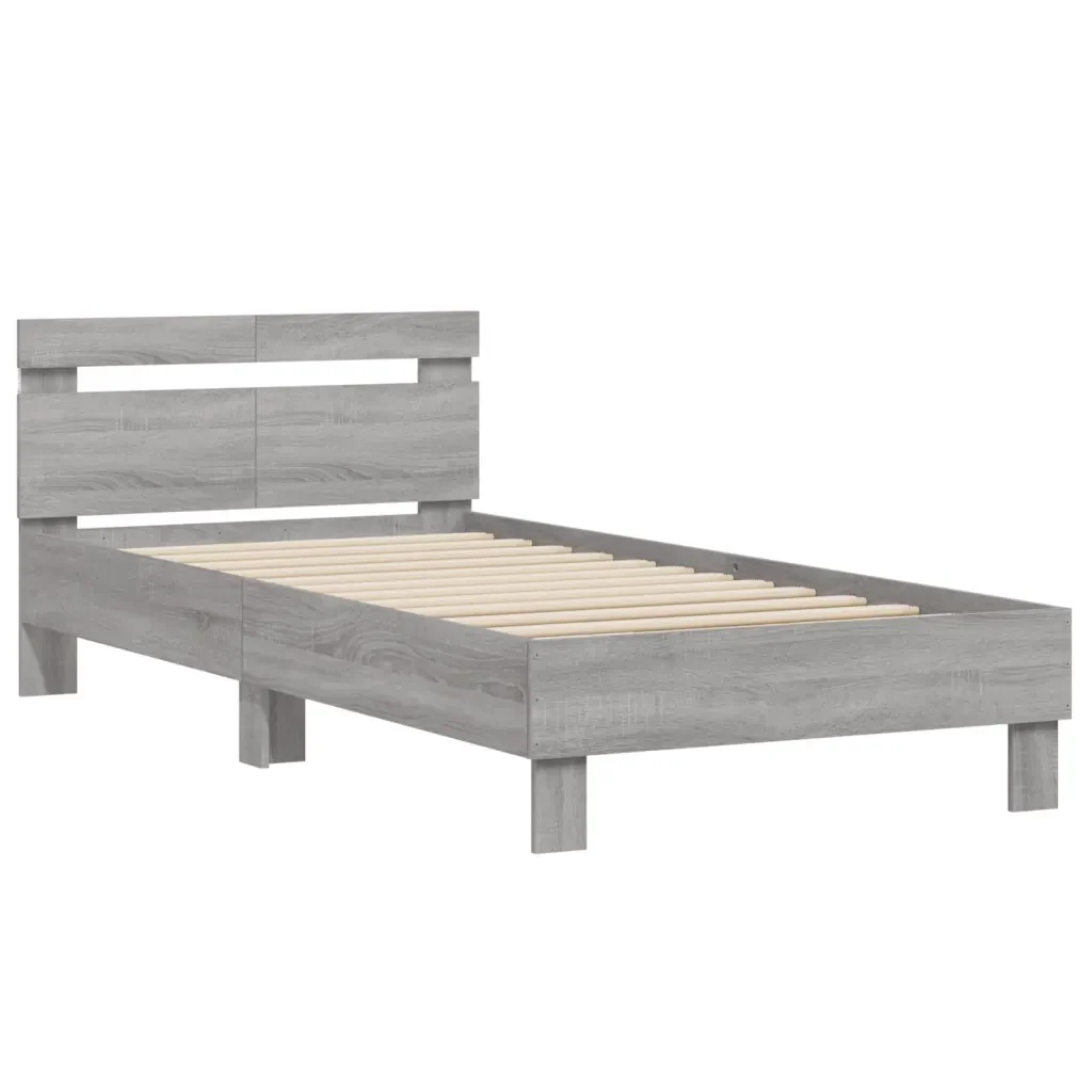 Letto singolo | Letto per adulti | Giroletto con Testiera e LED Grigio Sonoma 100x200 cm - Image 6
