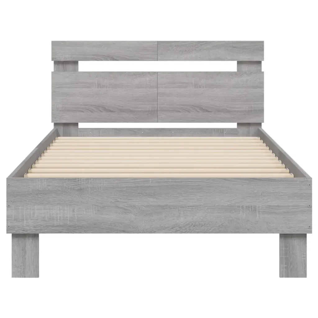 Letto singolo | Letto per adulti | Giroletto con Testiera e LED Grigio Sonoma 100x200 cm - Image 7