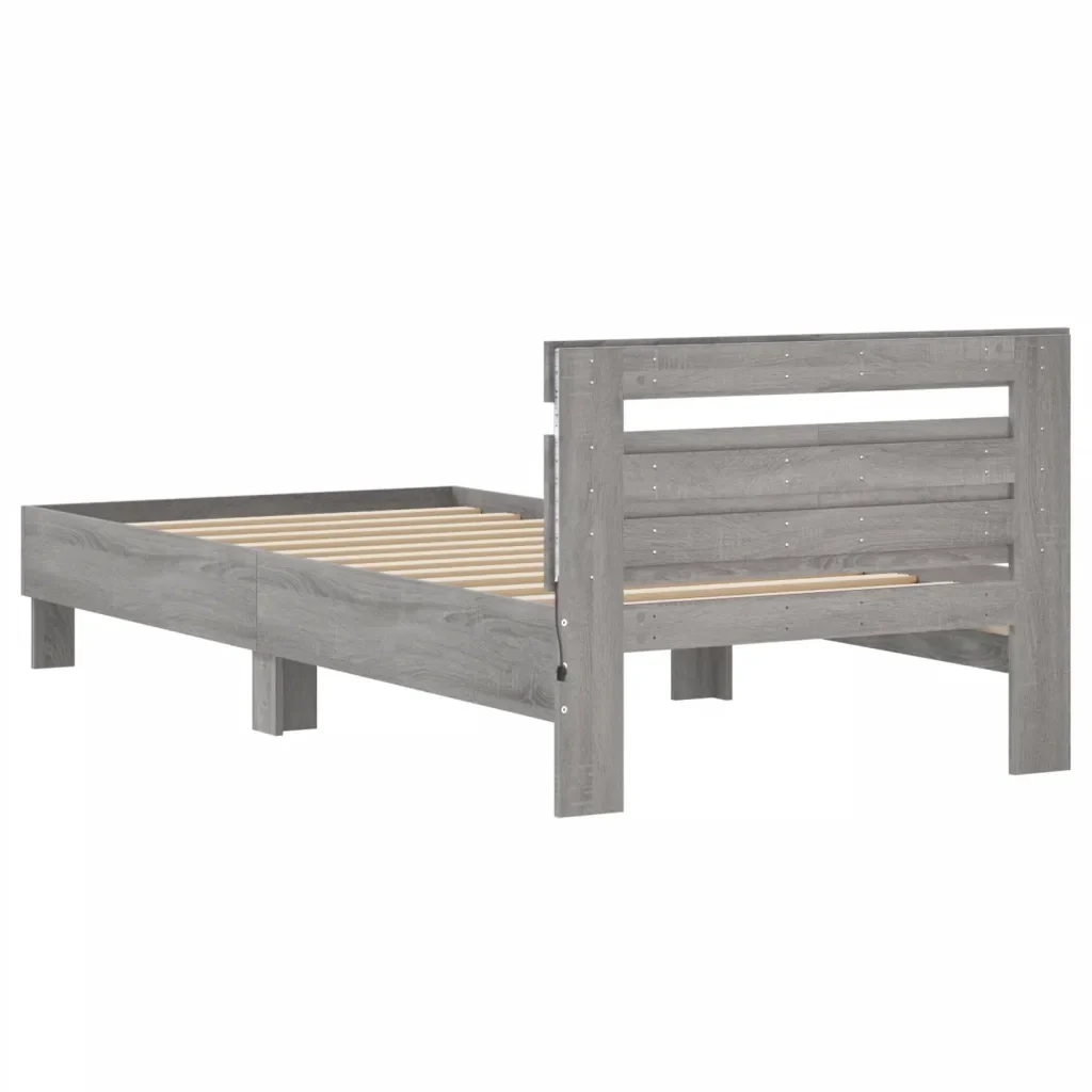 Letto singolo | Letto per adulti | Giroletto con Testiera e LED Grigio Sonoma 100x200 cm - Image 9