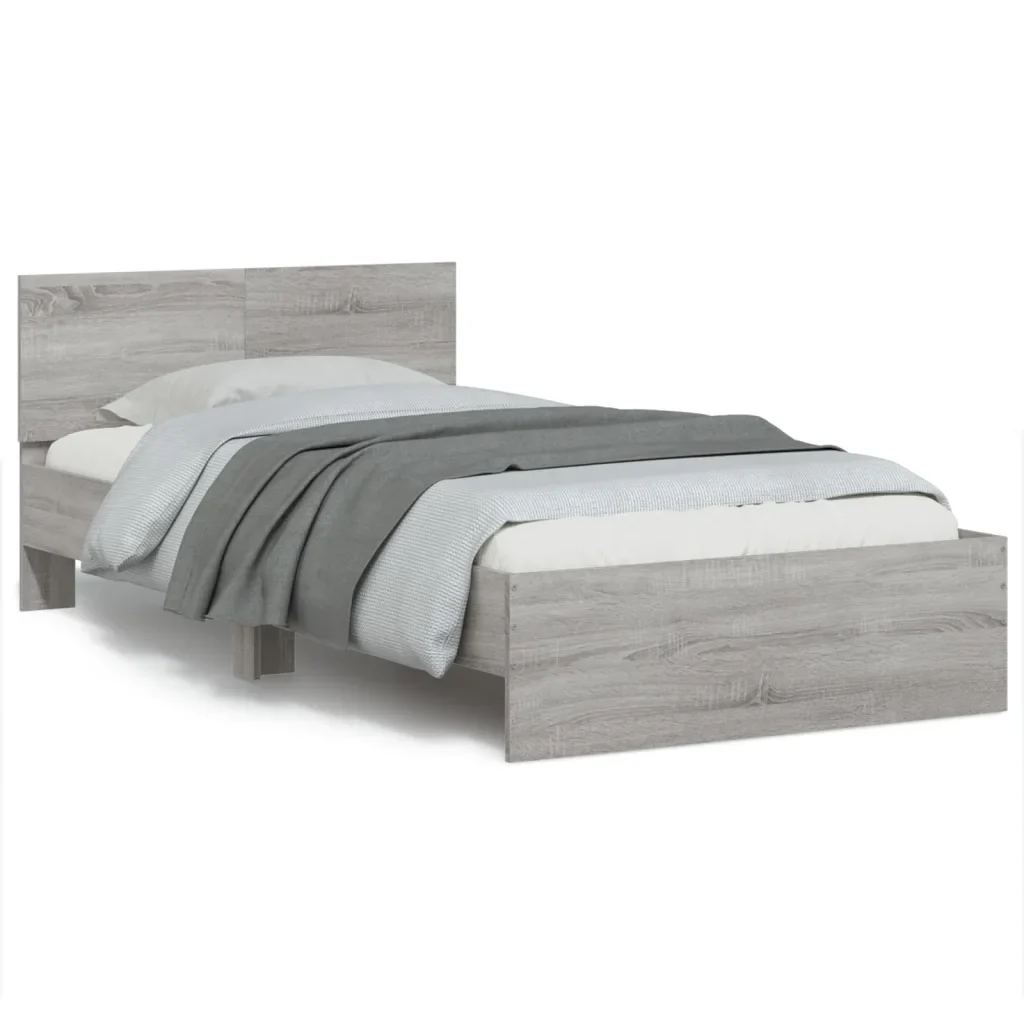 Letto singolo | Letto per adulti | Giroletto con Testiera e LED Grigio Sonoma 100x200 cm - Image 2