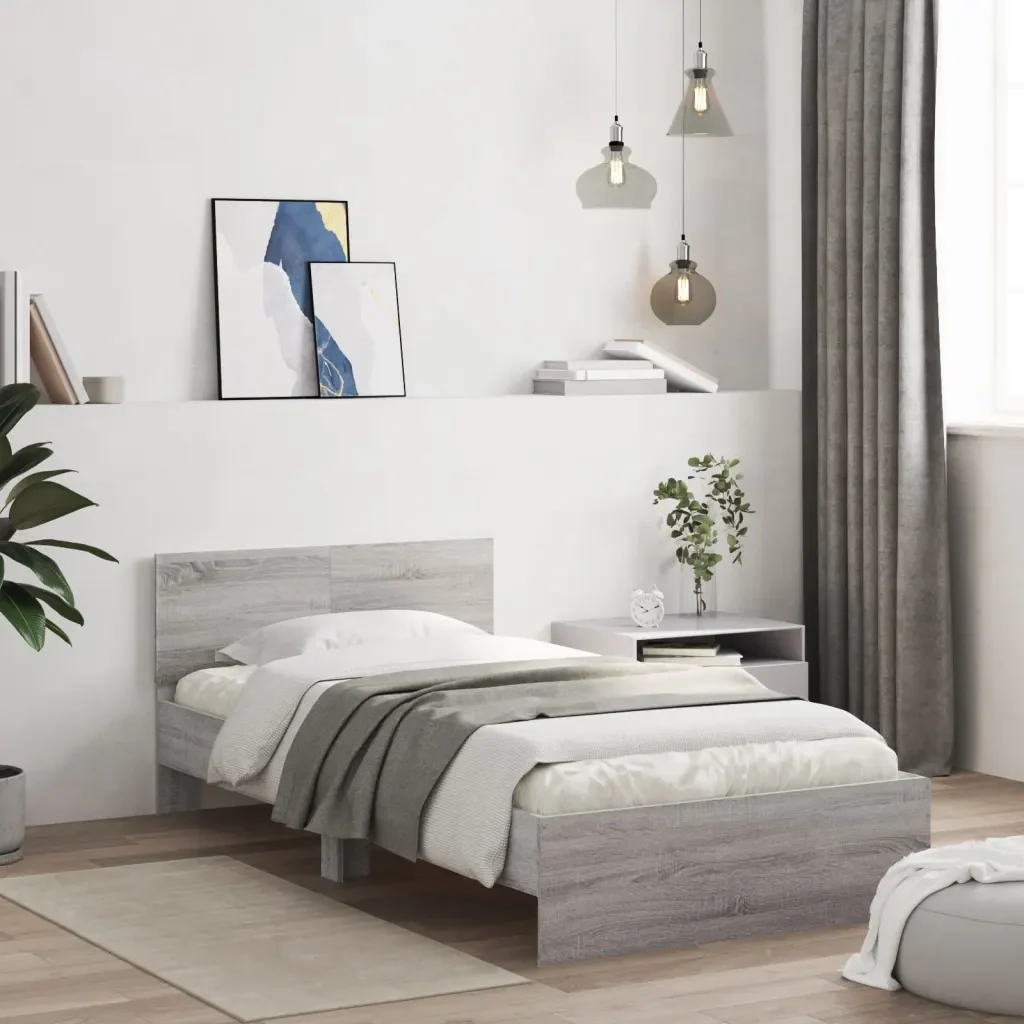 Letto singolo | Letto per adulti | Giroletto con Testiera e LED Grigio Sonoma 100x200 cm - Image 3