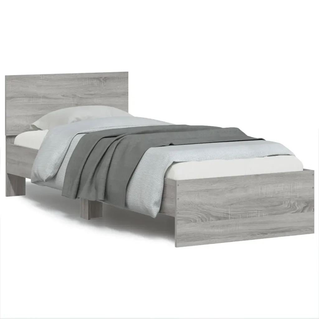 Letto singolo | Letto per adulti | Giroletto con Testiera e LED Grigio Sonoma 90x190 cm - Image 2