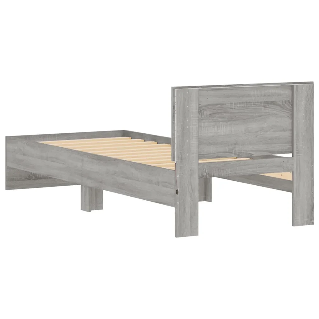 Letto singolo | Letto per adulti | Giroletto con Testiera e LED Grigio Sonoma 90x190 cm - Image 9