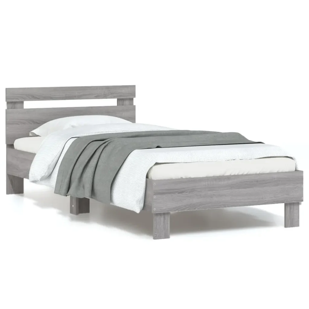 Letto singolo | Letto per adulti | Giroletto con Testiera e LED Grigio Sonoma 90x190 cm - Image 2