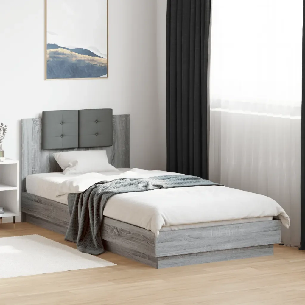 Letto singolo | Letto per adulti | Giroletto con Testiera e LED Grigio Sonoma 90x200 cm - Image 2