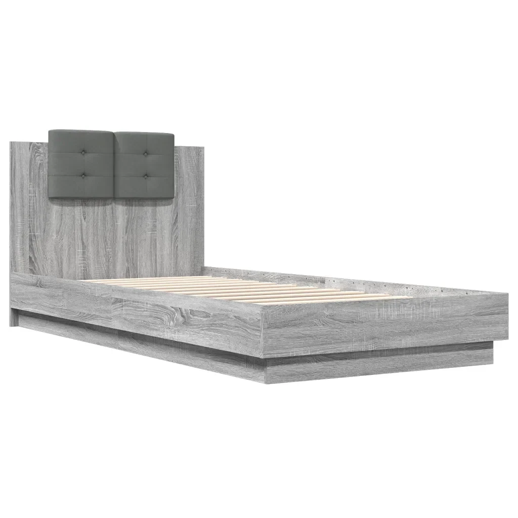 Letto singolo | Letto per adulti | Giroletto con Testiera e LED Grigio Sonoma 90x200 cm - Image 3