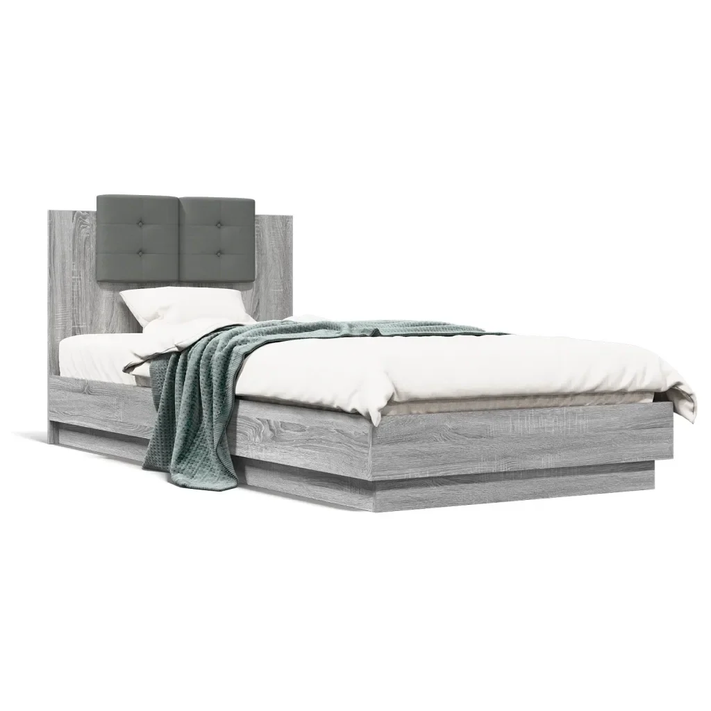 Letto singolo | Letto per adulti | Giroletto con Testiera e LED Grigio Sonoma 90x200 cm - Image 5