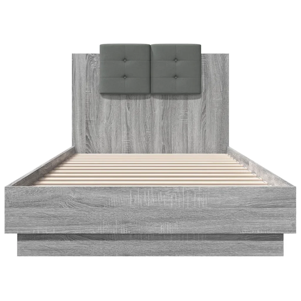 Letto singolo | Letto per adulti | Giroletto con Testiera e LED Grigio Sonoma 90x200 cm - Image 6