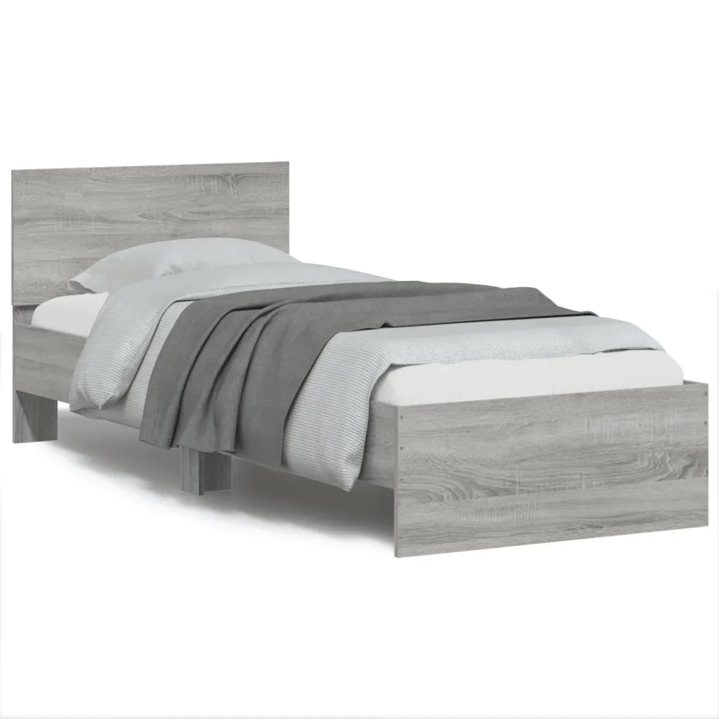 Letto singolo | Letto per adulti | Giroletto con Testiera e LED Grigio Sonoma 90x200 cm - Image 2
