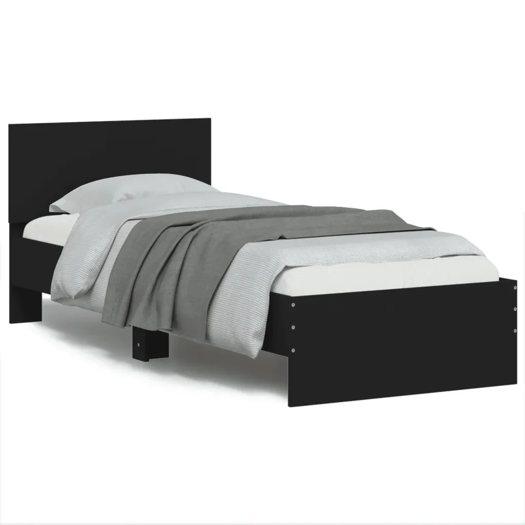 Letto singolo | Letto per adulti | Giroletto con Testiera e LED Nero 75x190 cm - Image 2