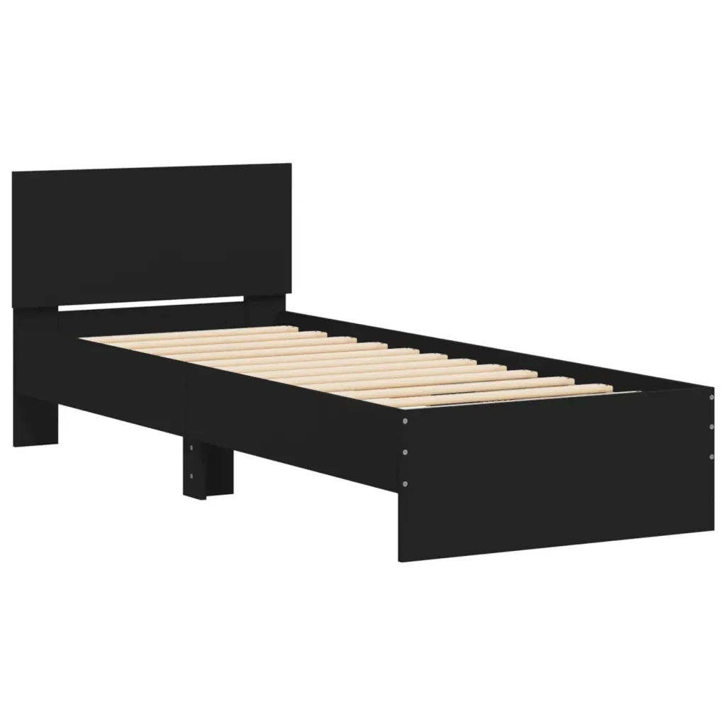Letto singolo | Letto per adulti | Giroletto con Testiera e LED Nero 75x190 cm - Image 4